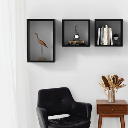 Wall Mount Shelf Set of 3, Floating Cube Shelves for Space Discovery Home and Commercial Use, Large Size Shelves Set, Black - color: Black, size: Set3