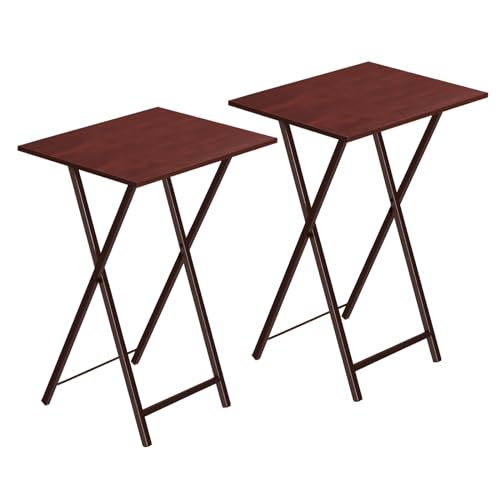 HOOBRO Folding TV Tray Tables, Set of 2 Side Table for Small Space, Industrial Snack Tables for Eating at Couch, Stable Metal Frame, Easy Assembly, Space Saving, Brown BR25BZ01 - color: Brown