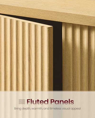 VASAGLE MAXE Collection - Buffet Cabinet Set of 3, Fluted Console Cabinet, Sideboard with Adjustable Shelf, Mid Century Modern Buffet Table, 15.8 x 29.9 x 31.5 Inches, Oak Beige UZH2507023 - color: Oak Beige, size: 29.9"W, style: 3 Pack