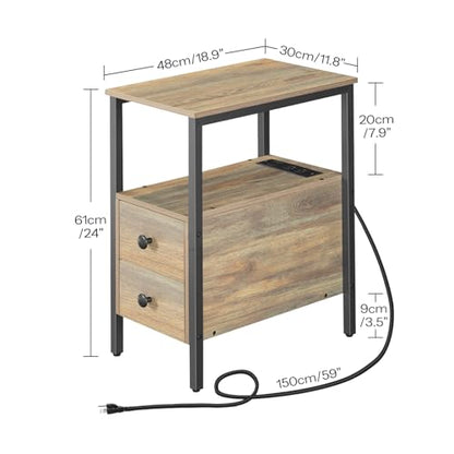 HOOBRO End Table with Charging Station, Narrow Side Table with 2 Drawer & USB Ports & Power Outlets, Nightstand for Small Spaces, for Living Room, Bedroom, Sapphire Brown UC541BZ01 - color: Sapphire Brown