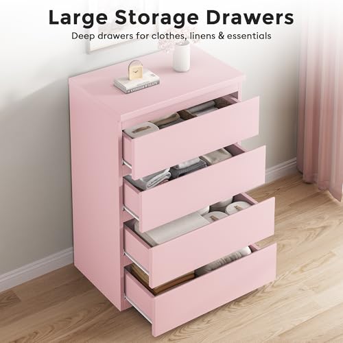 Jocoevol 4 Drawer Dresser for Bedroom, Pink Dresser Chest of Drawers - Large Wood Dressers TV Stand with Deep Drawers Dressers for Living Room, Hallway, Entryway - Pink - color: Pink