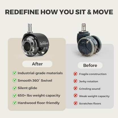 Office Chair Wheels 2" Desk Chair Caster Wheels Smooth Roller Style Quiet for Carpet and Hardwood Floors Universal Fit 11x22 mm Set of 5 Grey - color: Grey-2 Inch