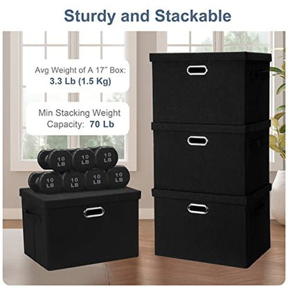 Graciadeco Large 17" 36 Quart Collapsible Stackable Storage Bins with Lids, 1 Pack Black Foldable Fabric Closet Storage Boxes with Lids, 4 Handles Heavy-duty Linen Cube Baskets for Bedroom | 36 Quart 1 Pack Black Collapsible Stackable Linen Fabric 4 Handl
