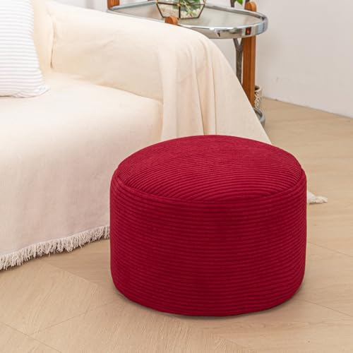 Poofieotto Round Pouf Ottoman, Couch Foot Rest,Burgundy, 20 x 20 x 14 in - color: Burgundy