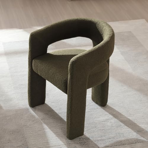 HNY Modern Sherpa Barrel Single Dining Chair, Green | Upholstered Accent Armchair With 18.20" Wide Seat No Assembly Required For Living Room Bedroom Vanity Small Spaces - color: Green Sherpa