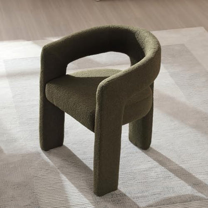 HNY Modern Sherpa Barrel Single Dining Chair, Green | Upholstered Accent Armchair With 18.20" Wide Seat No Assembly Required For Living Room Bedroom Vanity Small Spaces - color: Green Sherpa
