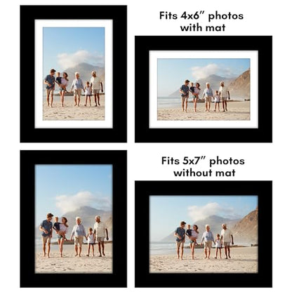Americanflat 5x7 Picture Frame 2-Pack - Matted to 4x6 - Black | Slim Molding construction, Polished plexiglass front, wall or tabletop display with included easel, triangle hangers included - color: Black, size: 5x7 with 4x6 Mat