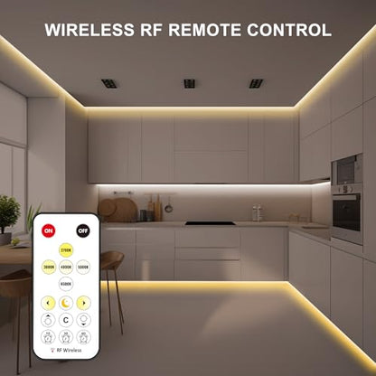 Tatazone 32.8ft Tunable White COB Led Strip Light with RF Remote, CRI93+ Dimmable CCT 2700K-6500K COB Led Tape Lights, Adhesive High 3PIN Dual Color Led Light Strip for Bedroom, Kitchen, Cabinet - size: 32.8ft