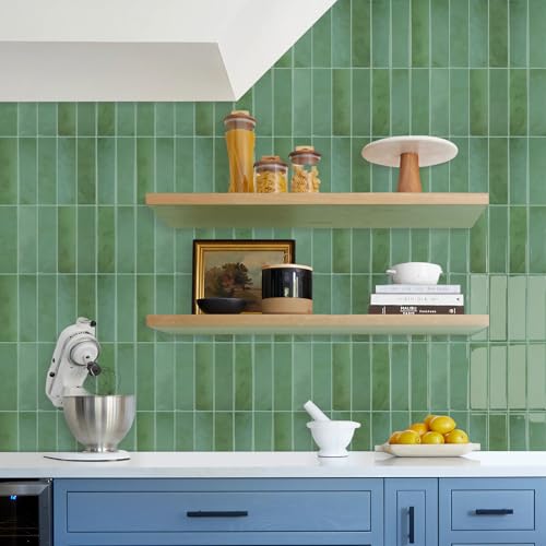 STICKGOO 10-Sheet Peel and Stick Backsplash Tile, Self Adhesive Vinyl Wall Tiles, Stick on Backsplash for Kitchen and Bathroom(Thicker Design) - color: Green & Blue