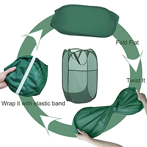 2Pack Collapsible Laundry Basket with Side Pocket, Mesh Pop Up Hamper Portable Carrying Handle, Cruise Room Storage Basket (Beige+Green) - color: Beige+Green