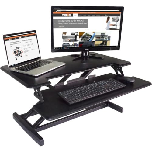 Victor DCX610 Height Adjustable Compact Standing Desk| Black| 33” Wide Sit-Stand Dual Monitor Desk and Laptop Riser Workstation| Compatible with Most Monitor Arms - color: Black