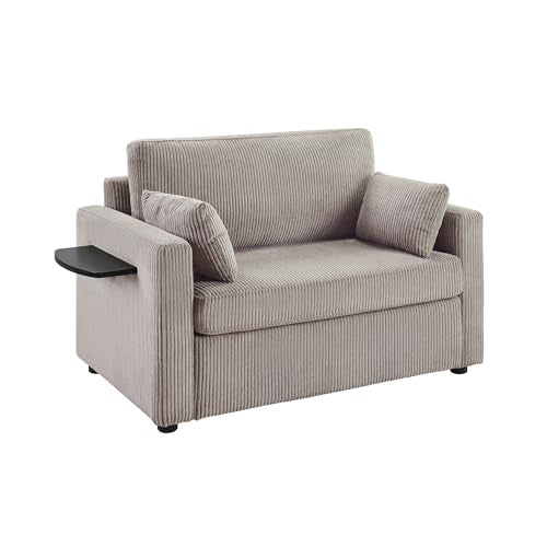 Twin Sofa Bed Sleeper Loveseat with Foldable Mattress USB, Grey+Brown | Space-saving bed for guest room or apartment, compact footprint, easy pull-out design, convenient device charging - color: Grey+brown