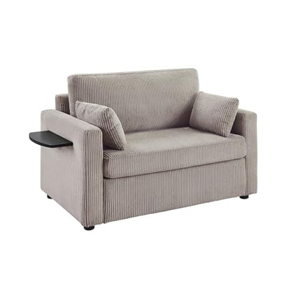 Twin Sofa Bed Sleeper Loveseat with Foldable Mattress USB, Grey+Brown | Space-saving bed for guest room or apartment, compact footprint, easy pull-out design, convenient device charging - color: Grey+brown