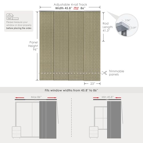 Deluxe Vertical Blinds Brown 45.8"-86" x 96", Versailles | Deluxe Designer Royal Brown Woven Panel Blinds for Patio Doors and Room Dividers with Adjustable Track - color: Versailles