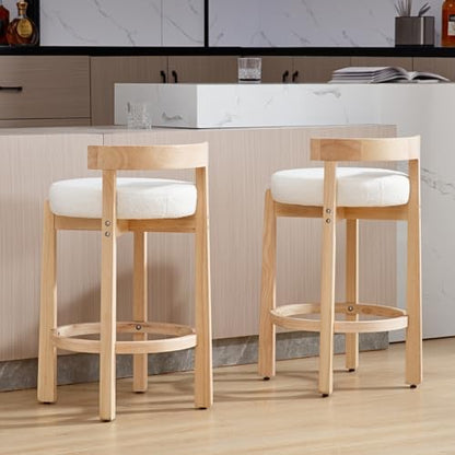 HEAH-YO Bar Stools Set of 2, 26" Sherpa Fabric Upholstered Counter Height Bar Stools, Modern Barstools Counter Stools with Wood Legs for Kitchen Island Dining Room Bar, White - color: 26.5" White Sherpa, size: Counter Height - Set of 4