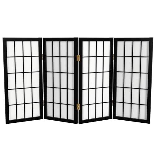 2 ft. Short Desktop Window Pane Shoji Screen - Black - 4 Panels - color: Black, size: 4 Panel