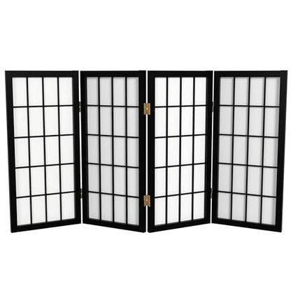 2 ft. Short Desktop Window Pane Shoji Screen - Black - 4 Panels - color: Black, size: 4 Panel