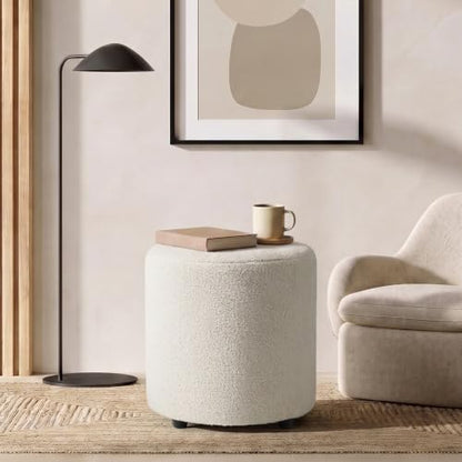 Modern Round Vanity Stool, Small Ottoman, Cute Fabric Foot Stool, Teddy Fleece Footrest, Upholstered Vanity Chair, Stool for Makeup, Bedroom, Living Room (2, Round-White) - color: Round-white