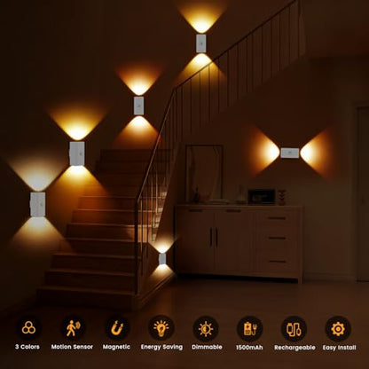 easuntec Rechargeable Motion Sensor Night Light Warm White, Wireless Dimmable, Magnetic Stick-on for Bedroom Stairs, Kids Elderly Baby, Long Lasting Battery for Cabinet, 2 Pack (Warm White, 2 Pack) - color: Warm White