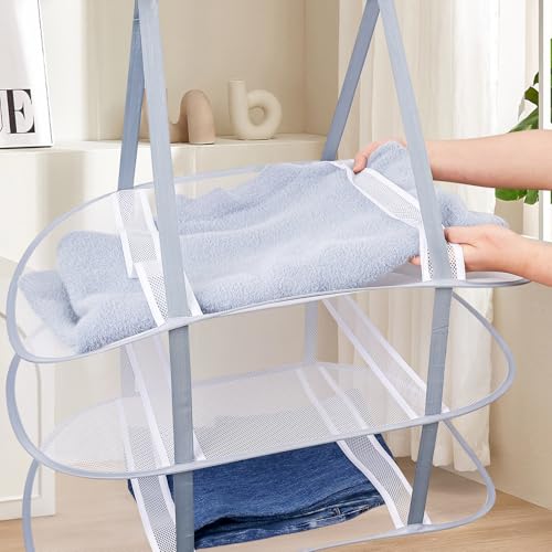 2 Pcs Sweater Drying Rack Over The Door, 3 Tier Foldable Clothes Dry Hanger | Large Mesh Laundry Drying Rack for Apartments, Dorm Rooms
