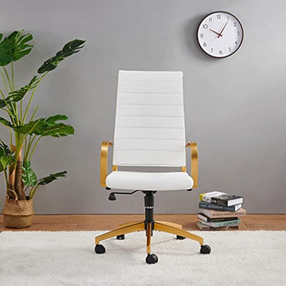 lux Modern Gold Office Desk Chairs Modern Office Desk Chair with Wheels and arms Ergo Chairs high Back Chair Computer Leather Modern Chair Leather Office Executive Chair (GD-White) - color: Gd-white