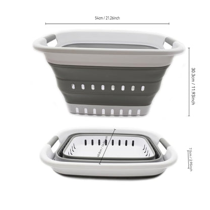 SAMMART 37L (9.77 gallon) Collapsible Plastic Laundry Basket - Foldable Pop Up Storage Container/Organizer - Space Saving Hamper/Basket (1, White/Grey) - color: White/Grey