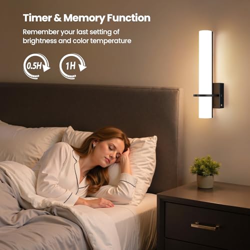 AIJIASI Black Battery Operated Wall Sconces Set of 2, 10000mAh Rechargeable Wireless Wall Sconce with Remote Control, 3000K-6000K Dimmable LED Wall Lights for Living Room Bedroom Hallway 15 Inch - color: Black, size: Battery Operated (15in-2pcs)