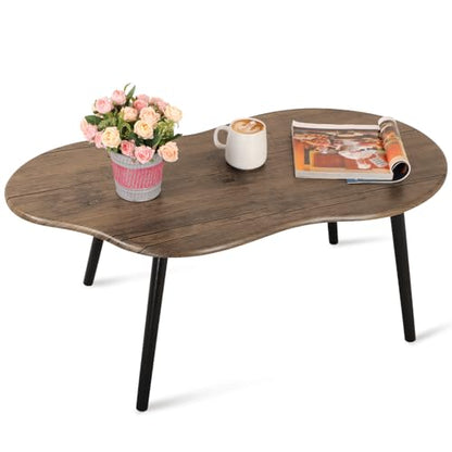 Small Coffee Table Irregular Wood Grain Desktop Coffee Tables Simple Modern Cloud Shaped Center Table Floor Standing Table for Living Room, Home Office - color: Industrial Brown