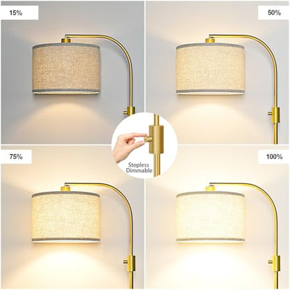 Nintiue Upgraded Modern Arc Dimmable Tall Standing Floor Lamp with Linen Shade, 1200 Lumens LED Bulb Included, for Living & Reading Room, Bedroom, Office & Nursery, Gold - color: Gold-Linen Shade