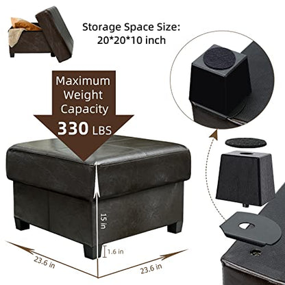 GLAXYFUR Square Storage Ottoman, Cube Ottoman with Legs, Leather Foot Stool | Footrest, PU Leather Ottoman with Storage, Upholstered Folding Bench for Living Room, Bedroom - color: 23.6" Black