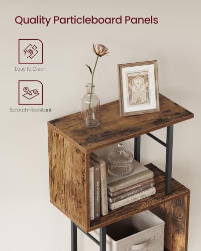 VASAGLE 6-Tier Bookshelf, S-Shaped Wood and Metal Bookcase, Tall Narrow Display Shelf, 15 x 9.4 x 61.9 in, for Living Room Storage, Rustic Brown and Matte Black, Barnet Collection ULLS172KD01 - color: Rustic Brown, style: 6-Tier (15"W)