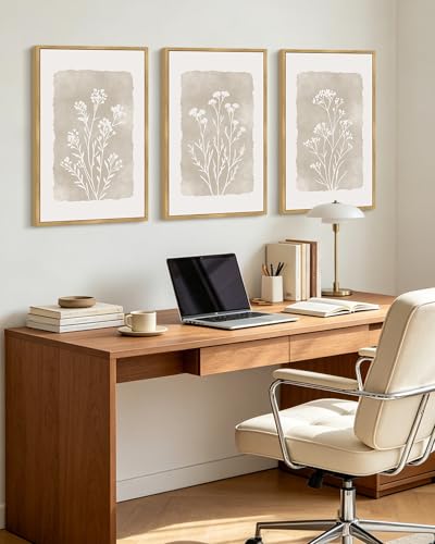 KUVIOKE Boho Botanical Flower Framed Wall Art Farmhouse Vintage Floral Wall Painting Rustic Wildflower Neutral Prints for Living Room Bedroom 16x24in (Natural Framed) - color: Watercolor Flower, size: 16 x 24in x 3 Panels Natural