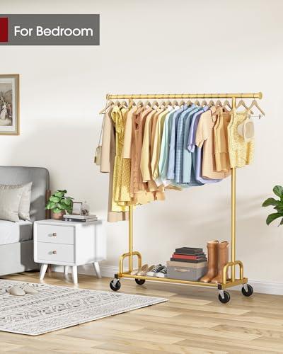 Sakugi Clothes Rack - Large-Capacity Clothing Racks for Hanging Clothes with Lockable Wheels, Space-Saving Metal Coat Rack for Bedroom, Laundry Room, Entryway, 45.6" x 16.9" x 59", Gold - color: Gold, size: 45.6" x 16.9" x 59"(1 Rod)