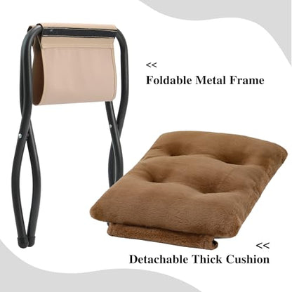15"(H) Folding Ottoman, Set of 2, Foldable Footrest Stool, Small Foot Stool for Couch, Collapsible Foot Rest Ottoman for Sofa, Accent Padded Ottomans for Living Room, Bedroom, Brown - color: Brown 2pcs