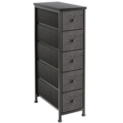 Narrow Dresser, 19" Wide Narrow Nightstand Dresser Storage Tower with 5 Drawers, Slim Fabric Dressers Chest of Drawers for Small Spaces, Wood Top & Fabric Bins for Bedroom Bathroom Closet (Black) - color: Black