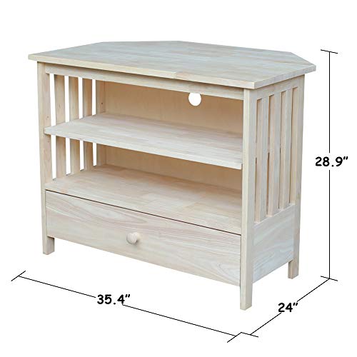 IC International Concepts, Mission Corner Enteinment / TV Stand, Solid Real Wood, Sturdy Parawood,35 X 24 X 29, Minimum Assembly, DIY, Paint or Stain in Any Color, Unfinished - color: Unfinished