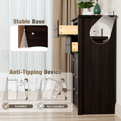 Furmax Tall Dresser for Bedroom, 5 Drawer Dresser, Chest of Drawers, Organizer Drawers, for Hallway Entryway (Brown) - color: Brown
