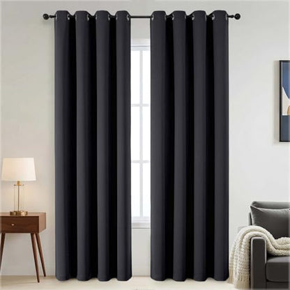 100% Blackout Curtains - Solid Thick Fabric Grommet Thermal Blackout Curtains, Halloween Window Drapes for Living Room, Noise Reduction, Black, 2 Panels, 2x52Wx90L Inches - color: Black, size: 52"W x 90"L (Pack of 2)
