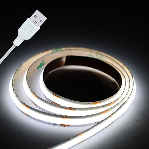 Short LED Strip Lights, COB 5V USB White 6500K (3.28FT) | 5W Small COB LED Strip, Flexible, Not Dimmable, For Display Cabinet Living Room DIY Home TV 3D Lighting - color: 3.28FT/6500K