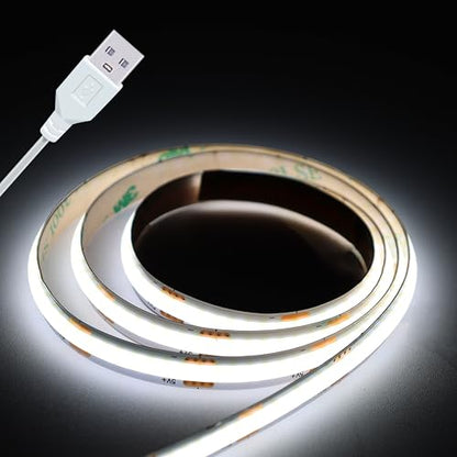 Short LED Strip Lights, COB 5V USB White 6500K (3.28FT) | 5W Small COB LED Strip, Flexible, Not Dimmable, For Display Cabinet Living Room DIY Home TV 3D Lighting - color: 3.28FT/6500K