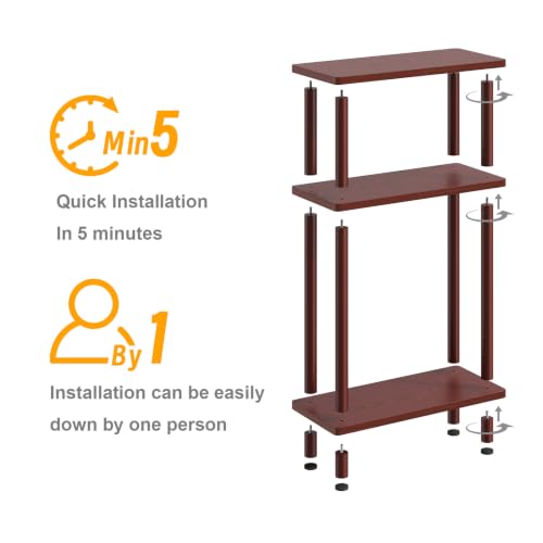 Apicizon Small Narrow Side Table, 3-Tier Skinny End Table, Dark Brown | Sofa Side Table, Slim End Table, Wood Storage Shelf, Slim Nightstand Bedside Table for Narrow Spaces, Living Room, Bedroom - color: Dark Brown, style: Narrow Side Table