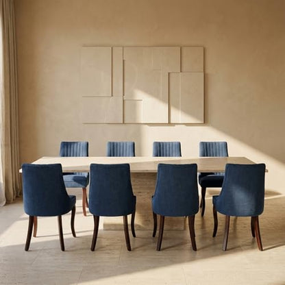 Upholstered Dining Chairs Set of 8, High Back Side Chairs for Kitchen and Dining Room, Mid-Century Modern Fabric Seating with Solid Wood Legs, Blue - color: Blue, size: Set of 8