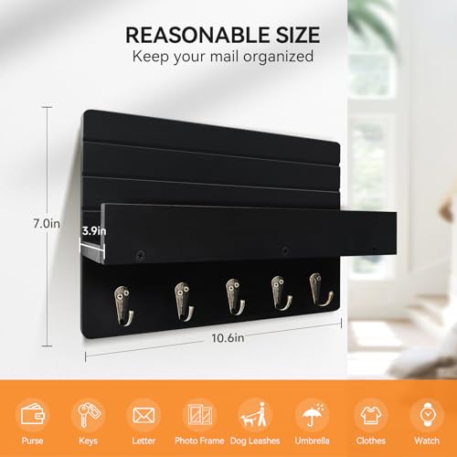 Key Holder Wall Mount, Decorative Key Rack with Shelf & 5 Sturdy Hooks, Rustic Key Hooks for Wall for Mail Organizer Hanging Dog Leash, Glasses, Wooden Key Hanger with Mounting Hardware