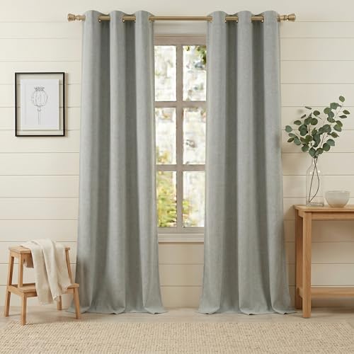 Anpark 100% Blackout Linen Curtains for Bedroom,Grey Blackout Curtains 63 Inch Length Farmhouse Thick Textured Window Room Darkening Curtains for Living Room,Grommet Drapes,42" W x 63" L,(2 Panels) - color: Grey, size: 42"W x 63"L (Pack of 2)