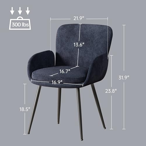 VKNOW Modern Upholstered Dining Chairs Set of 2 with Armrest, Navy | Armed Dining Room Chairs with Metal Legs, Kitchen Chairs for Restaurant Kitchen Living Room - color: Navy Blue, size: Set of 2