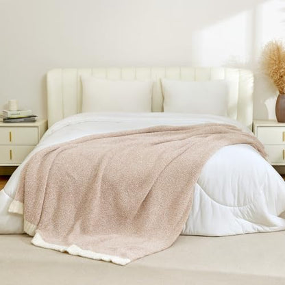 Snuggle Sac Super Soft & Reversible Heather Beige Throw - Oversized Cozy Knit Blanket for Bed, Sofa, Living Room, Twin Size (60x80 Inches) - color: Heather Beige, size: Twin (60"x80")