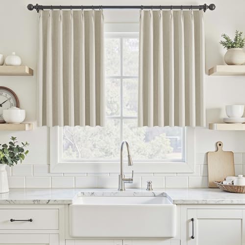 UHITECH Pinch Pleated Short Blackout Curtains 35 Inch Long Natural | Suitable for Small Window/Kitchen/Basement/Living Room, Thermal Insulated, Noise Reducing, UV Protection, Privacy, Modern - color: #05 Natural, size: 40"W x 35"L (Pack of 2)