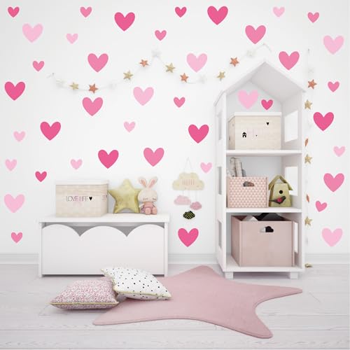 AOWDIAO 170 Pcs Heart Wall Decals - Peel and Stick Pink Decor for Girl Bedroom, Nursery, Playroom Decoration - style: Pink Hearts