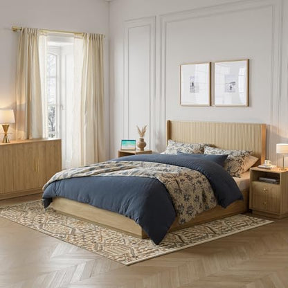 64.1" Queen Size Wood Headboard, Fluted Panel Headboard,Oak | Modern Farmhouse Head Board, Wall Mounted Headboards, Wingback Boho Head Board for Adjustable Bed, Easy to Assembly - color: Oak, size: Queen