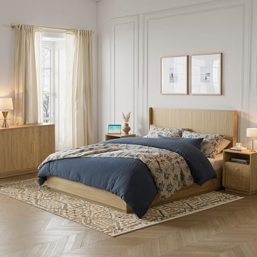 78.7" King Size Wooden Headboard, Fluted Panel Headboard, Oak | Modern Farmhouse Head Board, Wall Mounted Headboards, Wingback Boho Head Board for Adjustable Bed, Easy to Assembly - color: Oak, size: King